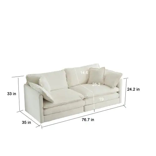 Modern Fabric Loveseat Sofa Couch For Living Room, Upholstered Large Size Deep Seat 2-Seat Sofa With 4 Pillows ,White Chenille