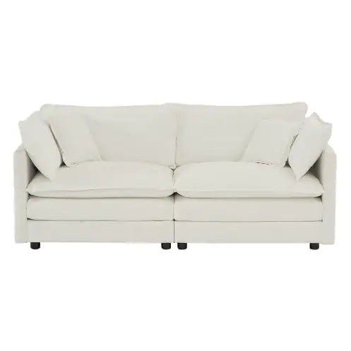 Modern Fabric Loveseat Sofa Couch For Living Room, Upholstered Large Size Deep Seat 2-Seat Sofa With 4 Pillows ,White Chenille